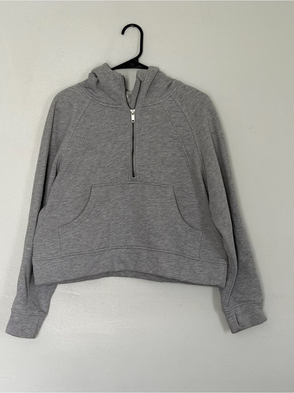 Women's Gray Half-Zip Hooded Pullover Sweatshirt